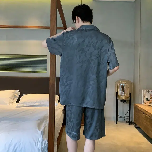 俏霓桐 高级感大气时尚简约休闲舒适凉感家居服可外穿睡衣套装 男款 图色