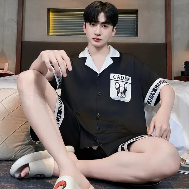 俏霓桐 时尚简约高级感休闲舒适凉感家居服可外穿睡衣套装 男款 图色