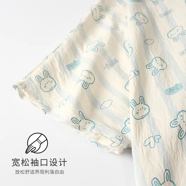 俏霓桐 简约甜美可爱小兔子休闲舒适三件套家居服可外穿睡衣套装 女款 图片色