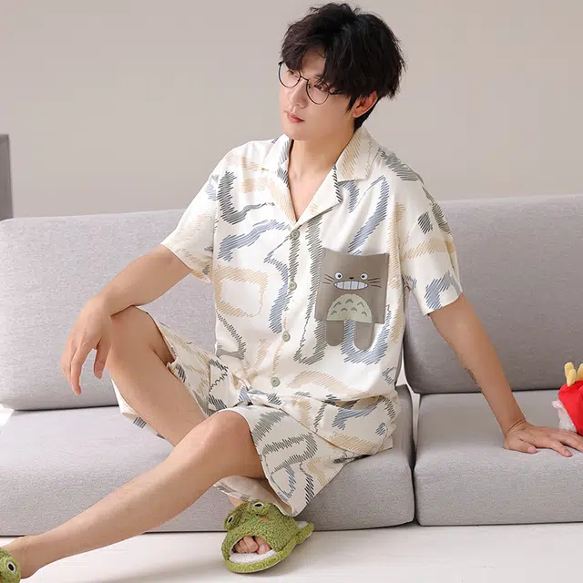 俏霓桐 可爱时尚卡通休闲简约舒适亲肤家居服可外穿睡衣套装 男款 图色