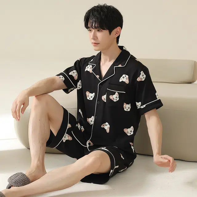 俏霓桐 时尚卡通可爱简约舒适家居服可外穿睡衣套装 男款 图色
