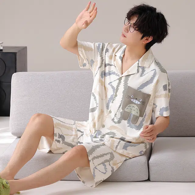 俏霓桐 可爱时尚卡通休闲简约舒适亲肤家居服可外穿睡衣套装 男款 图色