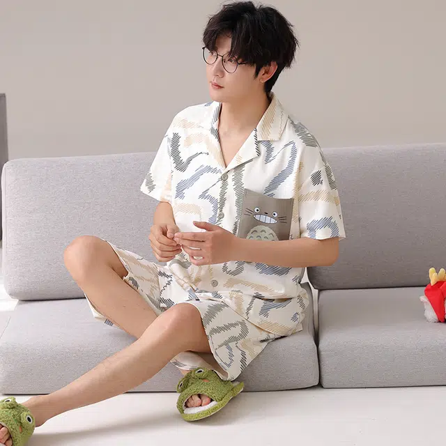 俏霓桐 可爱时尚卡通休闲简约舒适亲肤家居服可外穿睡衣套装 男款 图色