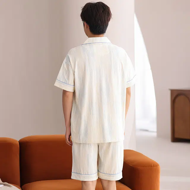 俏霓桐 简约休闲可爱卡通熊猫舒适亲肤家居服可外穿夏季睡衣套装 男款 图色