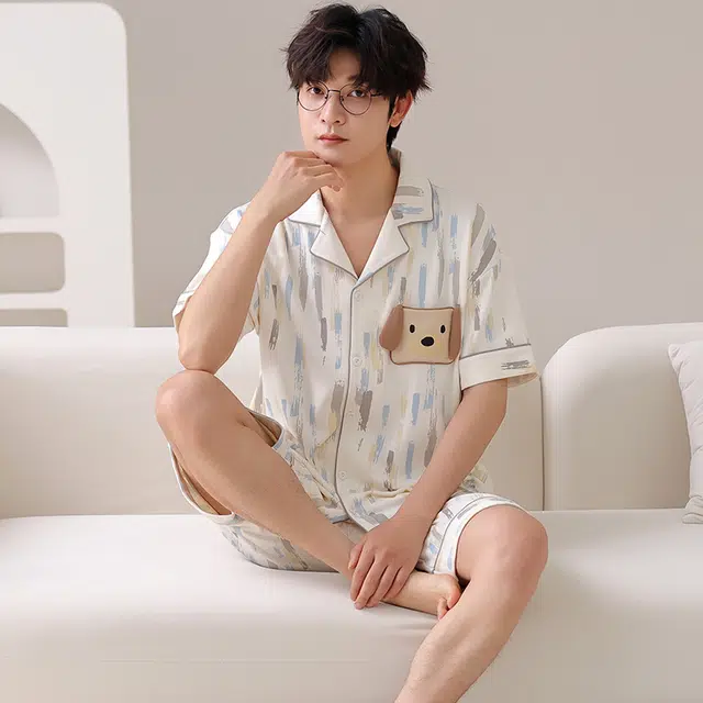 俏霓桐 可爱卡通时尚休闲简约舒适亲肤家居服可外穿睡衣套装 男款 图色