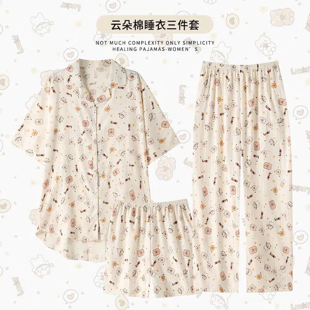 俏霓桐 甜美可爱卡通休闲简约舒适家居服可外穿三件套睡衣套装 女款 图片色
