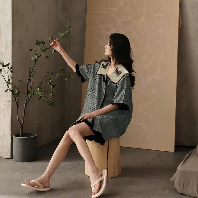 俏霓桐 时尚甜美可爱高级感休闲舒适凉感家居服可外穿睡衣套装 女款 图色