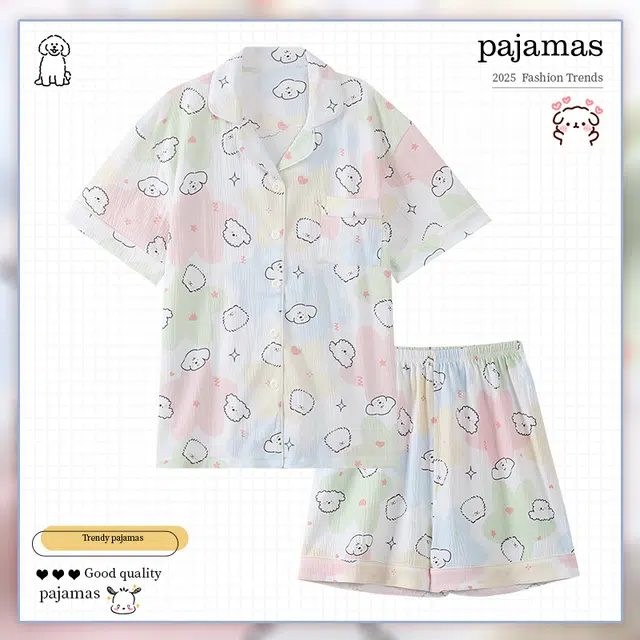 俏霓桐 薄款甜美可爱卡通休闲透气舒适家居服可外穿夏季睡衣套装 女款