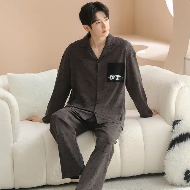 俏霓桐 可爱卡通亲肤简约高级感舒适长袖长裤家居服可外穿睡衣套装 男款