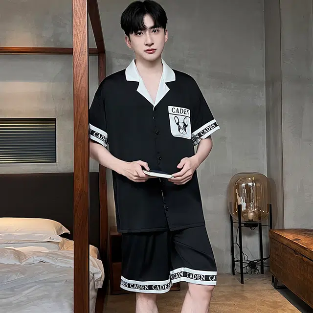 俏霓桐 时尚简约高级感休闲舒适凉感家居服可外穿睡衣套装 男款 图色