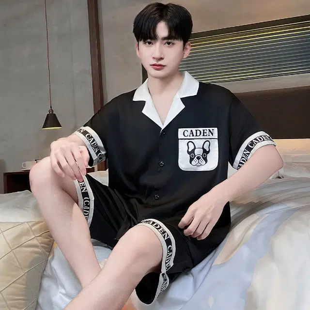 俏霓桐 时尚简约高级感休闲舒适凉感家居服可外穿睡衣套装 男款 图色