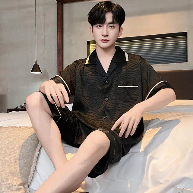 俏霓桐 运动休闲简约大方轻奢舒适凉感家居服可外穿睡衣套装 男款 图色