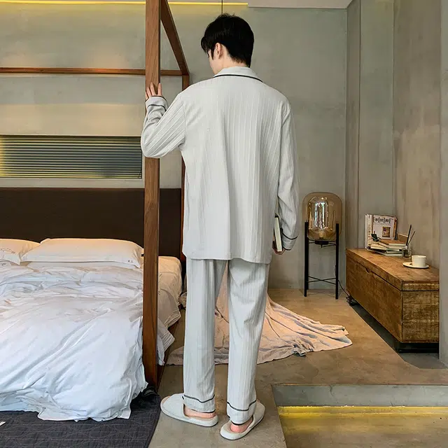 俏霓桐 时尚简约亲肤舒适休闲长袖长裤可外穿睡衣套装 男款 灰色