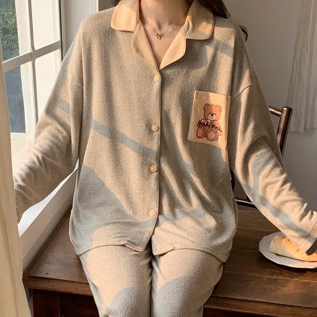 俏霓桐 卡通可爱简约家居服可外穿舒适亲肤睡衣套装 女款 图片色