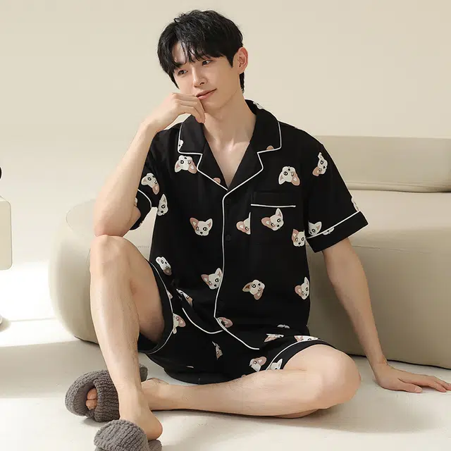 俏霓桐 时尚卡通可爱简约舒适家居服可外穿睡衣套装 男款 图色