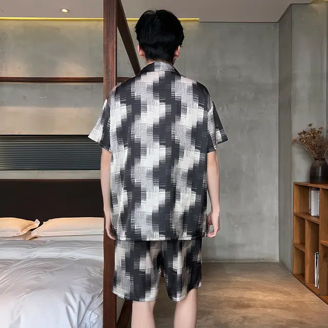 俏霓桐 时尚大方简约休闲可爱卡通舒适凉感家居服可外穿夏季睡衣套装 男款 图色