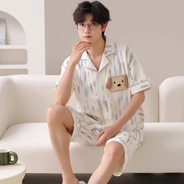 俏霓桐 可爱卡通时尚休闲简约舒适亲肤家居服可外穿睡衣套装 男款 图色