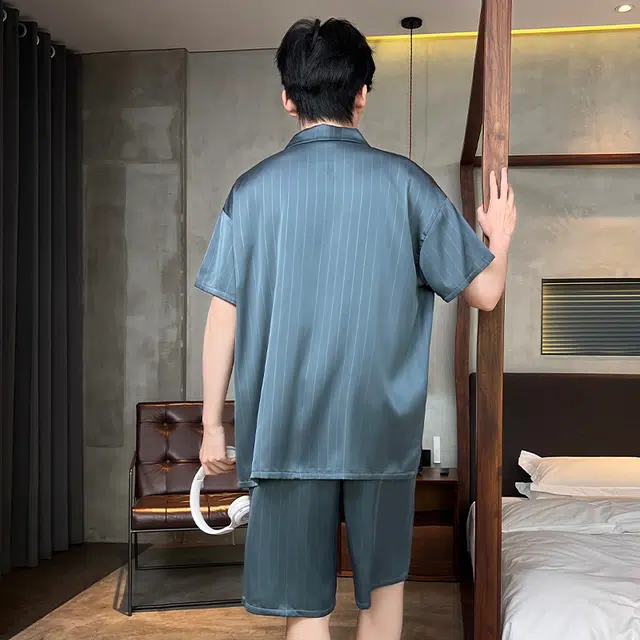俏霓桐 简约可爱卡通休闲舒适凉感家居服可外穿睡衣套装 男款 图色