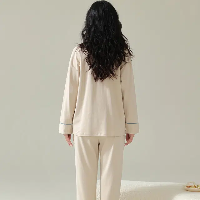 俏霓桐 简约舒适休闲亲肤长袖长裤可外穿睡衣套装 女款 杏色
