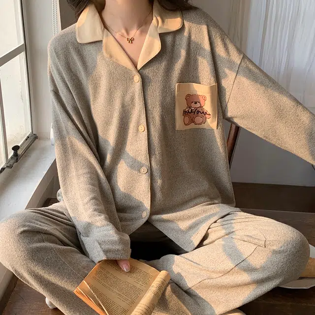 俏霓桐 卡通可爱简约家居服可外穿舒适亲肤睡衣套装 女款 图片色