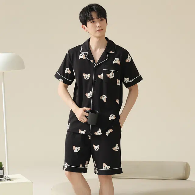 俏霓桐 时尚卡通可爱简约舒适家居服可外穿睡衣套装 男款 图色