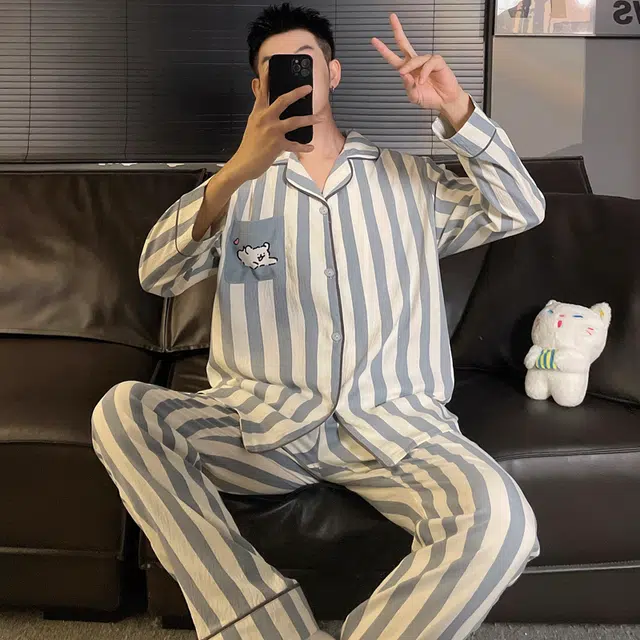 俏霓桐 大码简约耐看卡通家居服可外穿睡衣套装 男款 图片色
