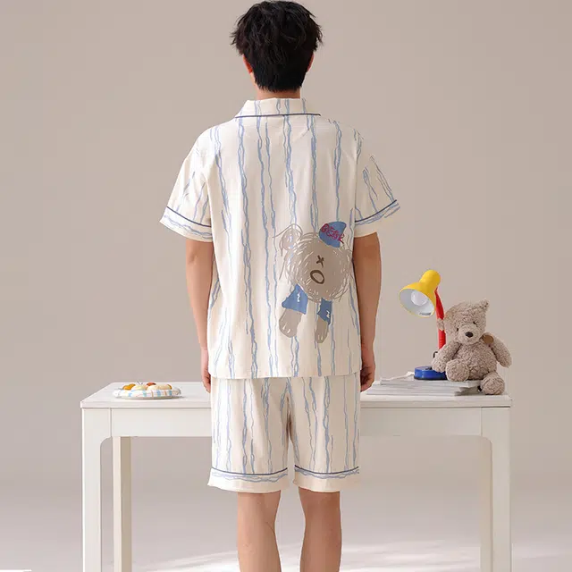俏霓桐 可爱简约卡通休闲运动舒适亲肤家居服可外穿睡衣套装 男款 图色
