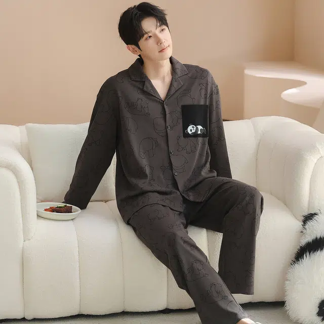 俏霓桐 可爱卡通亲肤简约高级感舒适长袖长裤家居服可外穿睡衣套装 男款