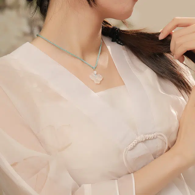 七可 蝶恋蝴蝶 新中式复古国潮小众古风编绳高级感清冷感 好运 玉髓 项链 女款