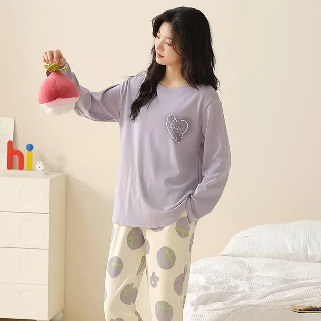 都市丽人 设计长袖甜美风印花套头时尚休闲可外穿睡衣套装 女款 图片色