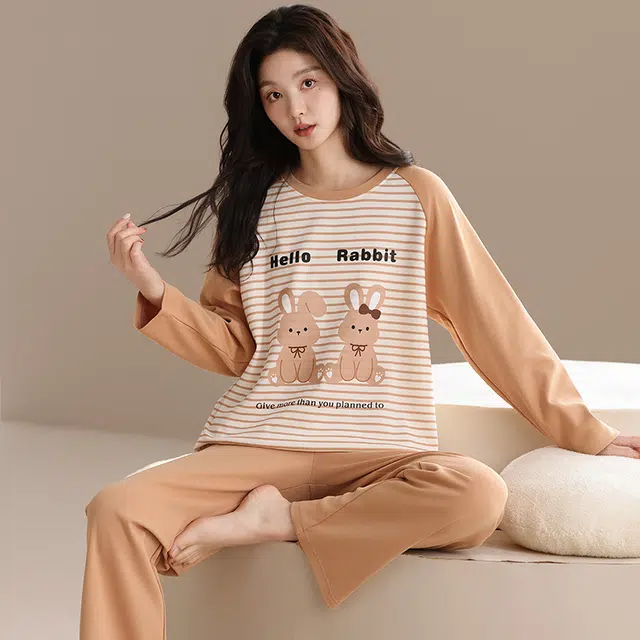都市丽人 卡通兔子设计长袖时尚家居服休闲可外穿睡衣套装 女款 图片色