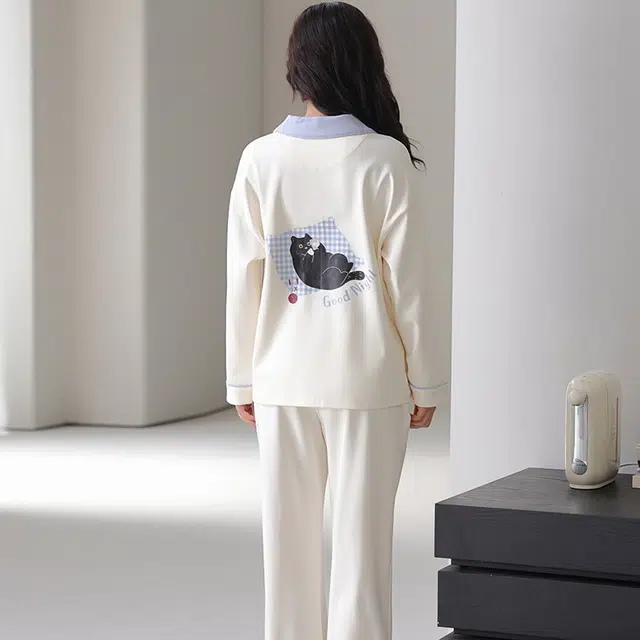 都市丽人 休闲纯色开衫时尚长袖家居服可外穿睡衣套装 女款 图片色