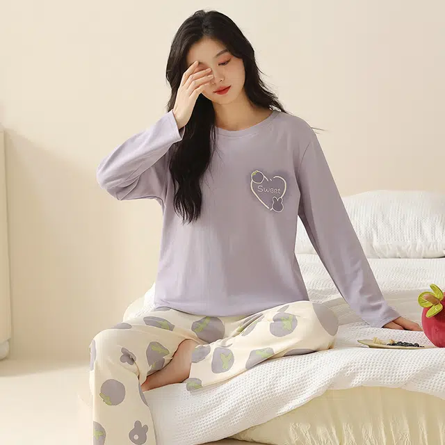 都市丽人 设计长袖甜美风印花套头时尚休闲可外穿睡衣套装 女款 图片色