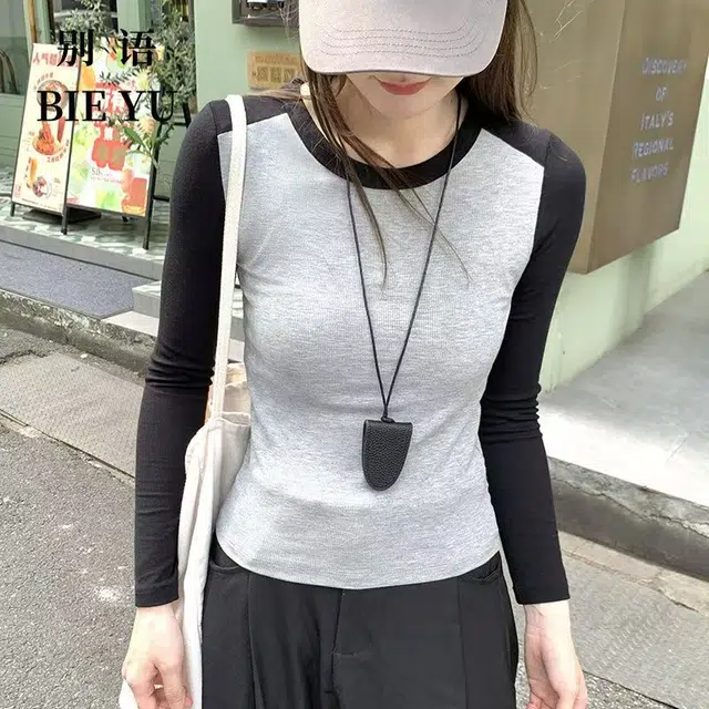 都市丽人 圆领百搭打底内搭纯色修身简约长袖保暖上装 女款 灰色