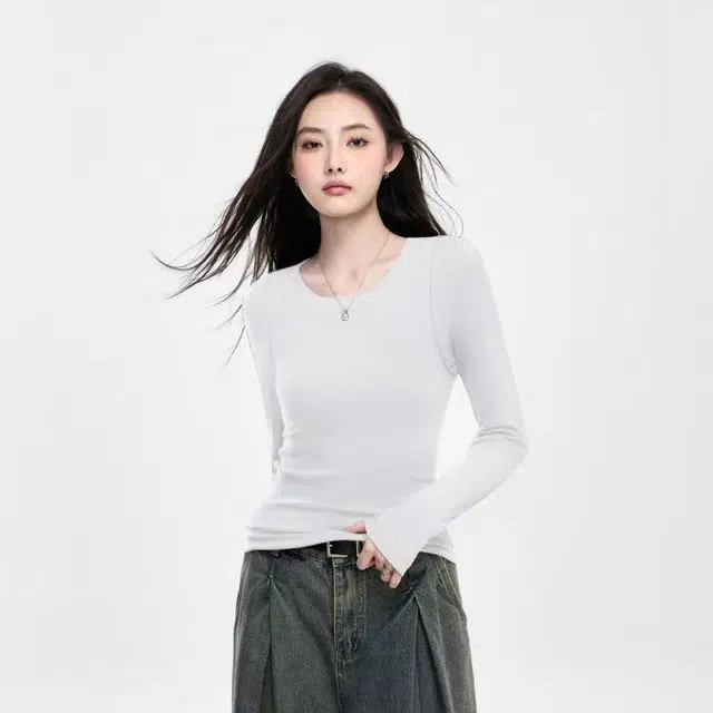 都市丽人 圆领打底内搭纯色简约长袖保暖上装 女款