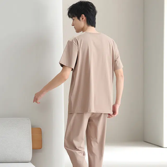 都市丽人 抗菌短袖长裤休闲薄款可外穿家居服睡衣套装 男款 图片色