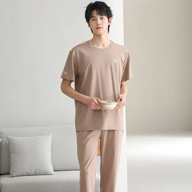 都市丽人 抗菌短袖长裤休闲薄款可外穿家居服睡衣套装 男款 图片色