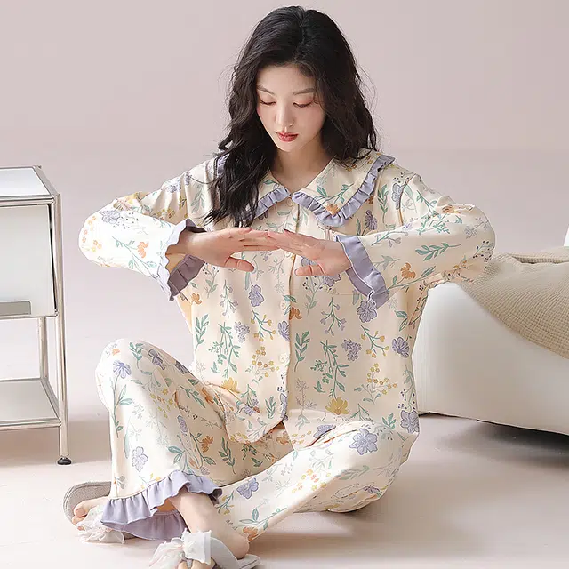 都市丽人 甜美设计长袖印花套头时尚家居服休闲可外穿睡衣套装 女款 图片色