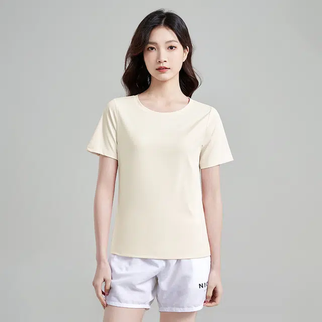 都市丽人 纯色简约圆领休闲百搭短袖打底衣 女款 奶油黄