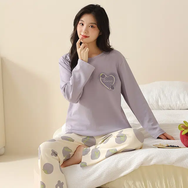 都市丽人 设计长袖甜美风印花套头时尚休闲可外穿睡衣套装 女款 图片色