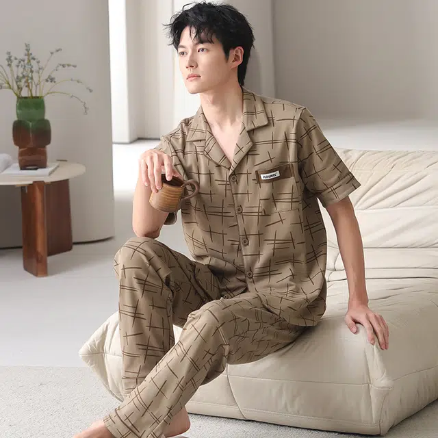 都市丽人 抗菌休闲短袖长裤薄款可外穿家居服睡衣套装 男款 图片色
