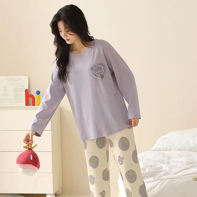 都市丽人 设计长袖甜美风印花套头时尚休闲可外穿睡衣套装 女款 图片色