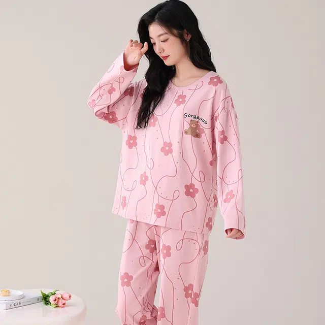 都市丽人 甜美卡通设计长袖套头时尚家居服休闲可外穿睡衣套装 女款 图片色