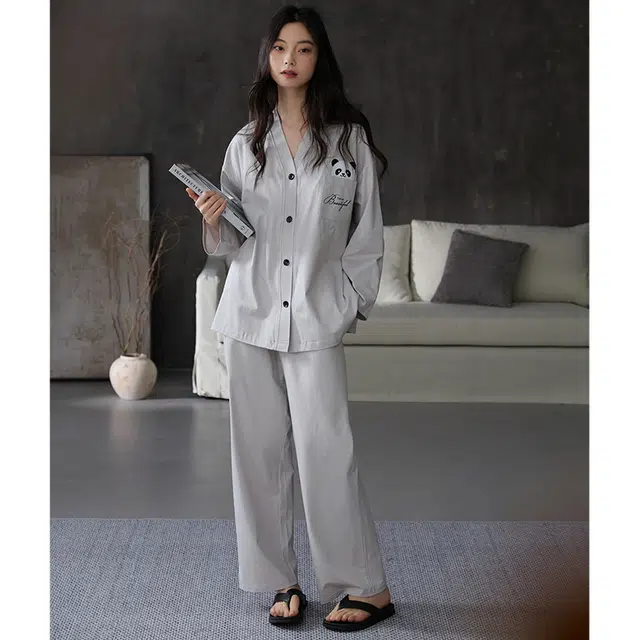 都市丽人 可爱舒适休闲开衫长袖长裤家居服可外穿睡衣套装 女款 图片色