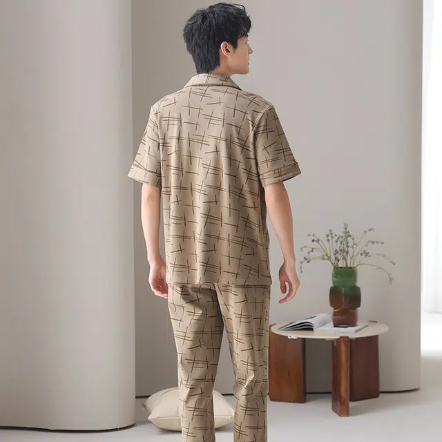 都市丽人 抗菌休闲短袖长裤薄款可外穿家居服睡衣套装 男款 图片色