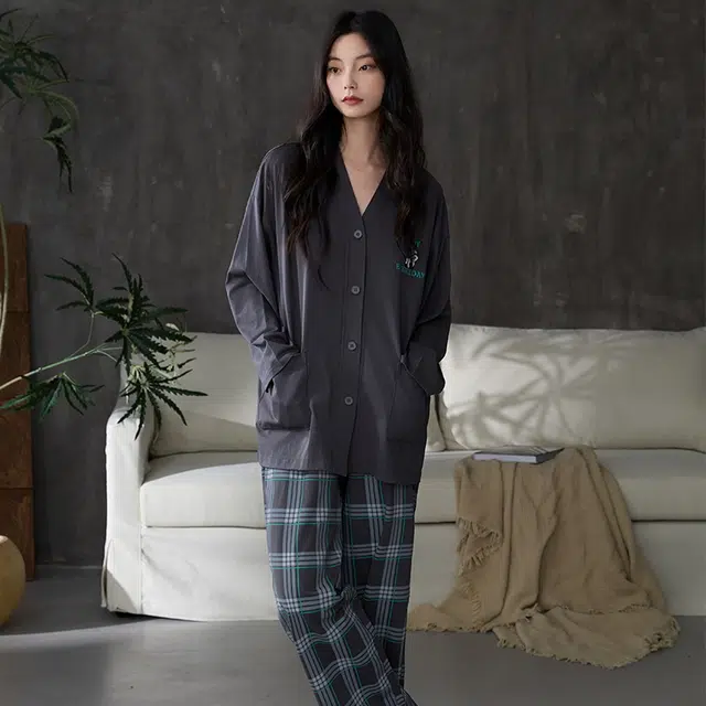 都市丽人 舒适休闲开衫可爱长袖长裤家居服可外穿睡衣套装 女款 图片色