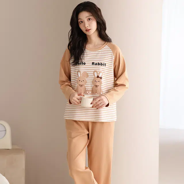 都市丽人 卡通兔子设计长袖时尚家居服休闲可外穿睡衣套装 女款 图片色