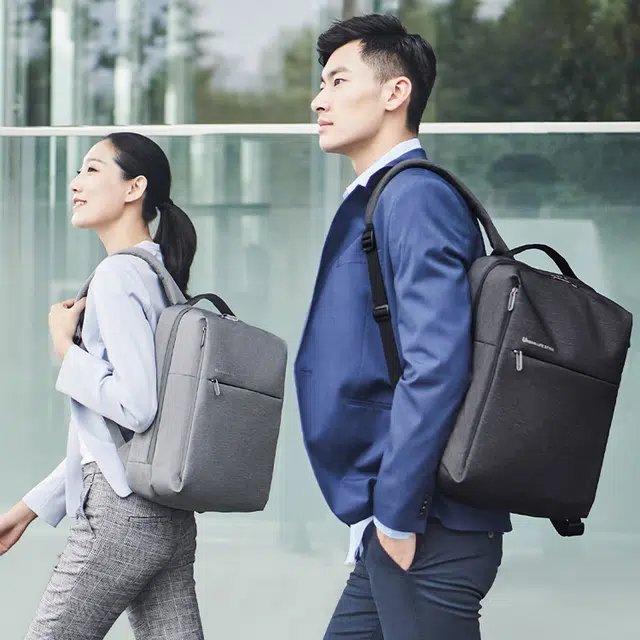 小米 简约商务时尚潮流旅行 涤纶 电脑包背包双肩包 大号 男女同款情侣款 深灰色/浅灰色