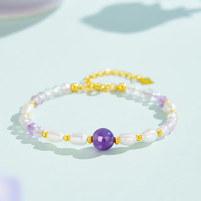 老凤祥 佳期如梦 九紫离火紫气东来转运珠 轻奢精致简约小众珍珠百搭 告白约会精美礼盒#好运 紫水晶 手链 女款