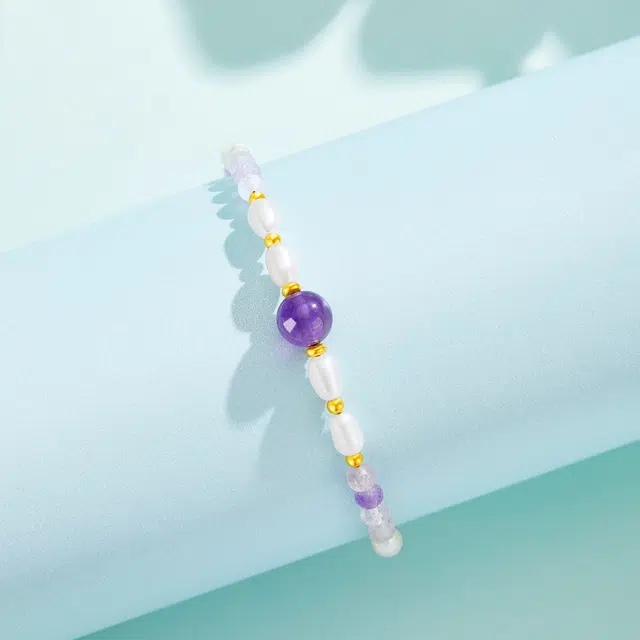 老凤祥 佳期如梦 九紫离火紫气东来转运珠 轻奢精致简约小众珍珠百搭 告白约会精美礼盒#好运 紫水晶 手链 女款